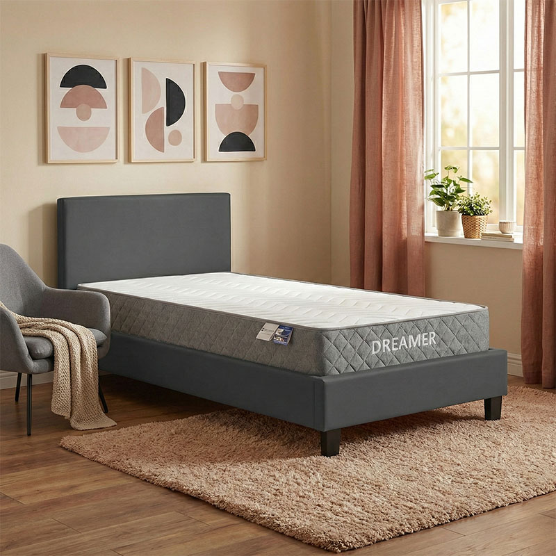 Κρεβάτι με στρώμα Nevil-Dreamer pakoworld ύφασμα ανθρακί-μαύρο πόδι 90x190εκ