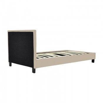 Κρεβάτι Nevil pakoworld ύφασμα εκρού με ξύλινο μαύρο πόδι 90x190εκ