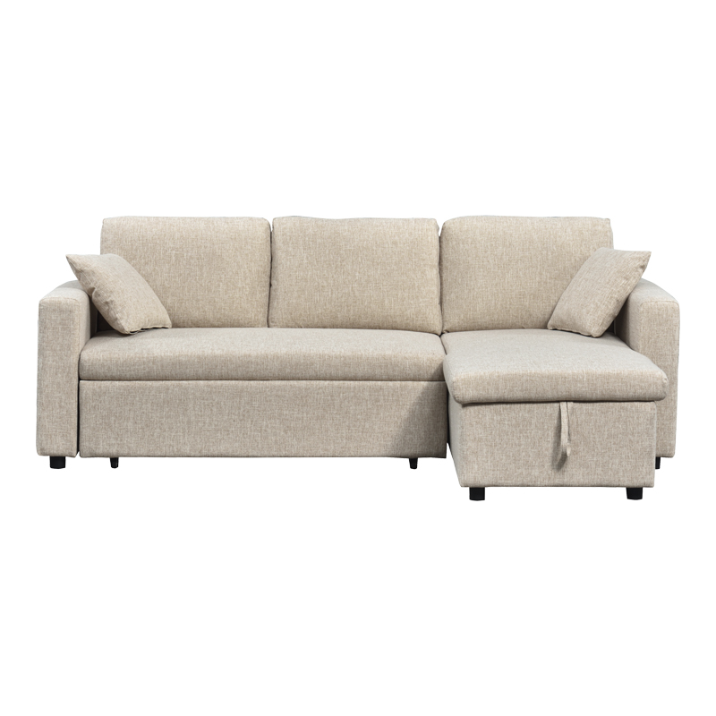 Γωνιακός αναστρέψιμος καναπές κρεβάτι Kamore pakoworld με αποθηκευτικό χώρο ύφασμα μπεζ 223x146x85εκ