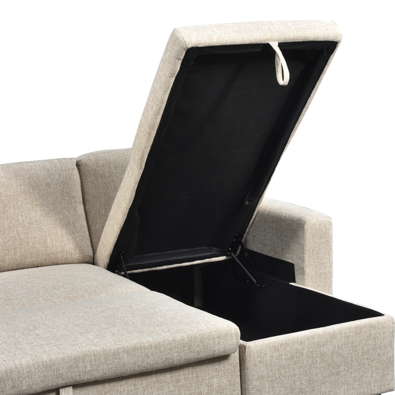 Γωνιακός αναστρέψιμος καναπές κρεβάτι Kamore pakoworld με αποθηκευτικό χώρο ύφασμα μπεζ 223x146x85εκ