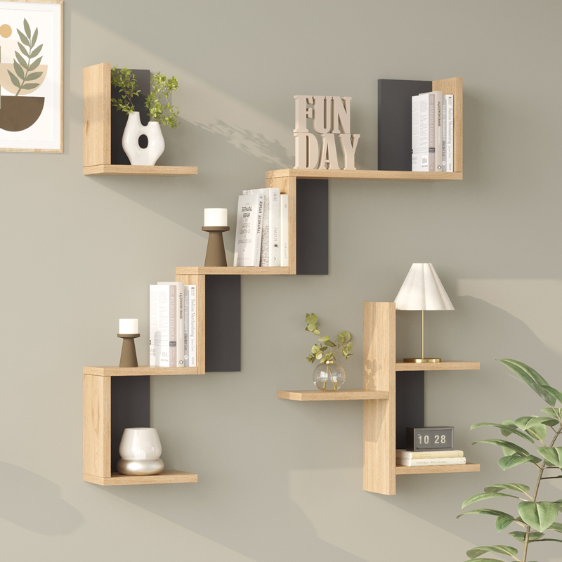 Ραφιέρα τοίχου Verso pakoworld oak με ανθρακί 99,4x14,5x103εκ
