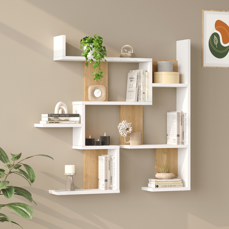 Ραφιέρα τοίχου Maze pakoworld λευκό με oak 93,3x14,5x90εκ