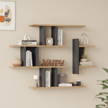 Ραφιέρα τοίχου Ledia pakoworld oak με ανθρακί 110,6x14,5x78εκ