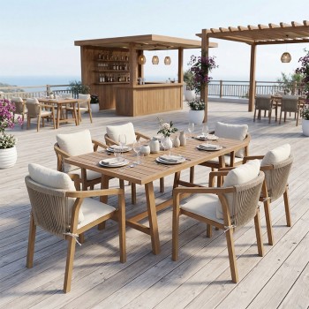 Τραπεζαρία Malibu pakoworld Σετ 7τεμ μασίφ ξύλο ακακίας 160x90x75εκ