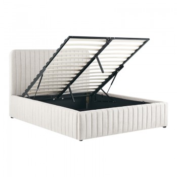 Κρεβάτι διπλό Zilin pakoworld ύφασμα μπεζ με αποθηκευτικό χώρο 160x200εκ