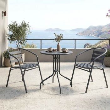Τραπεζαρία Vergo Tade pakoworld σετ 3τεμ ανθρακί μέταλλο Φ60x70εκ