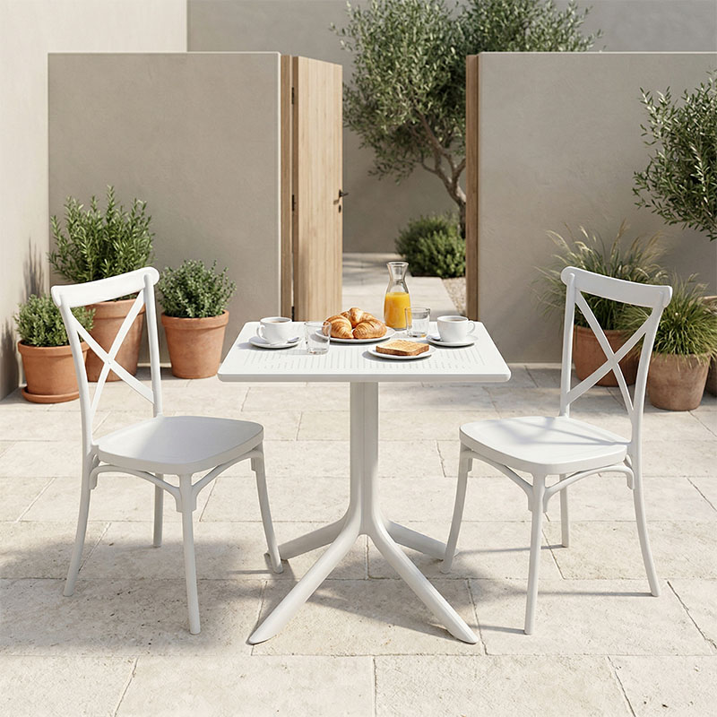 Τραπεζαρία Groovy Crossie pakoworld σετ 3τεμ λευκό PP 60x60x76εκ