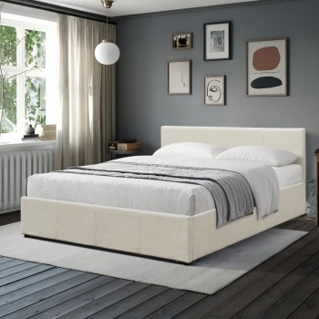 Κρεβάτι Dellia pakoworld με αποθηκευτικό χώρο ύφασμα κρεμ 150x200εκ