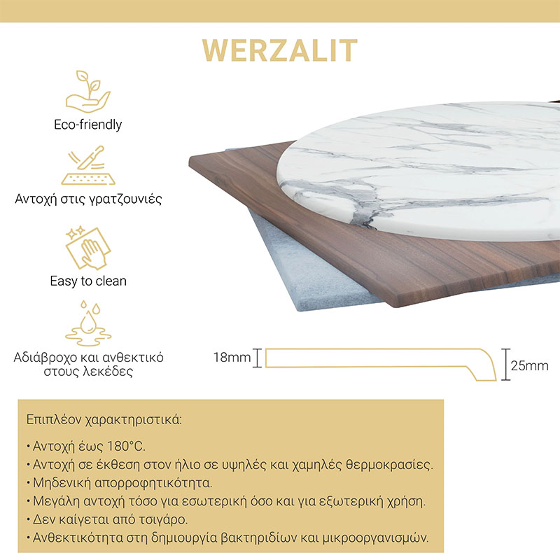 Επιφάνεια τραπεζιού Noble pakoworld Werzalit καρυδί 120x80εκ πάχους 35mm