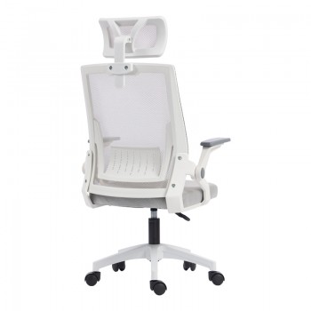 Καρέκλα γραφείου Plymot pakoworld λευκή - mesh γκρι 48x58x112-122εκ