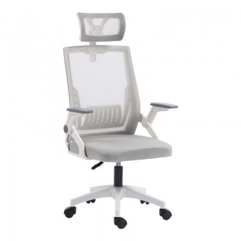 Καρέκλα γραφείου Plymot pakoworld λευκή - mesh γκρι 48x58x112-122εκ
