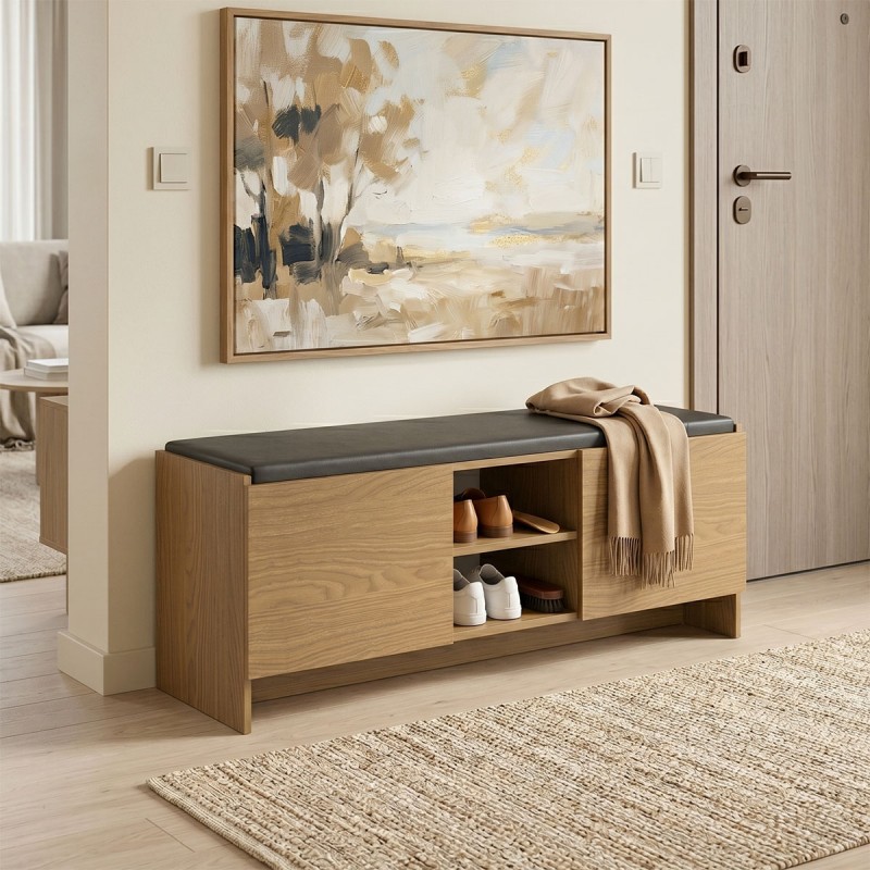 Έπιπλο εισόδου σκαμπό-παπουτσοθήκη Zulla pakoworld 10 ζεύγων ανοιχτό καρυδί 110x37x43εκ