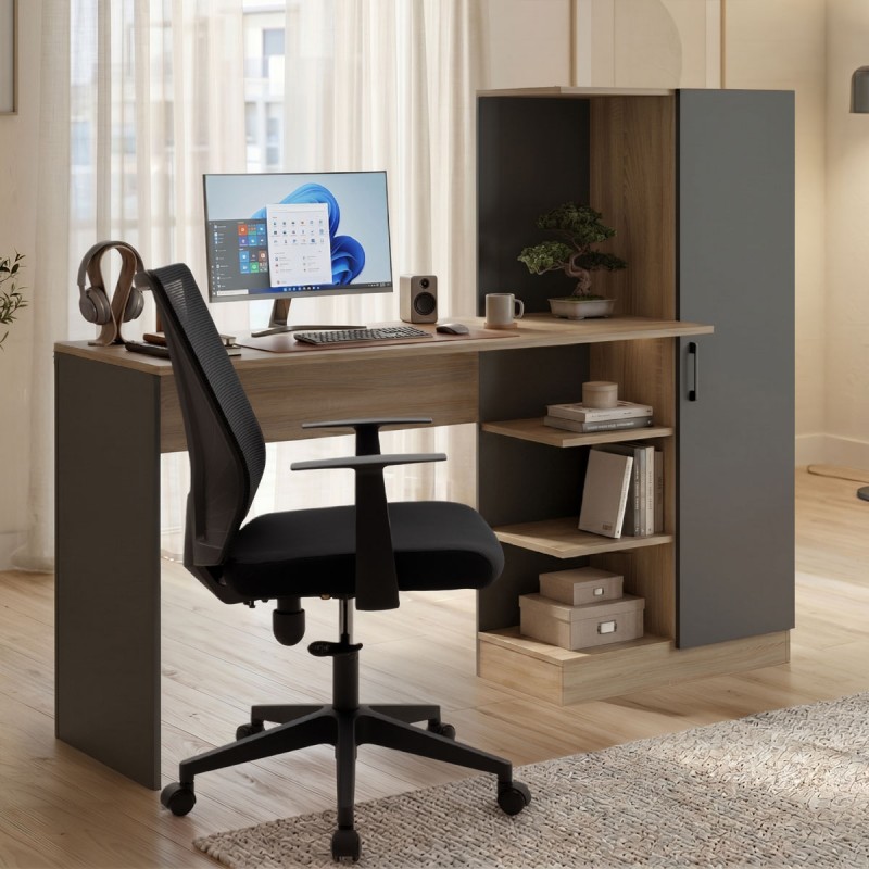 Γραφείο με βιβλιοθήκη και ντουλάπι Ofisio pakoworld sonoma-ανθρακί 152.3x40x120εκ