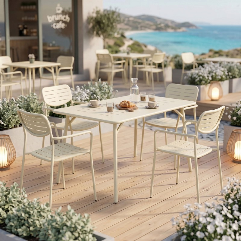 Τραπεζαρία Moraja Deraby pakoworld σετ 5τεμ κρεμ μέταλλο 140x80x72εκ