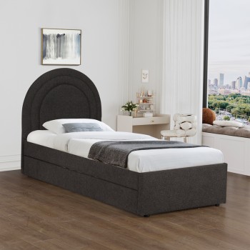 Κρεβάτι Arcuate pakoworld μπουκλέ υφασμα ανθρακί με συρόμενο 90x200εκ