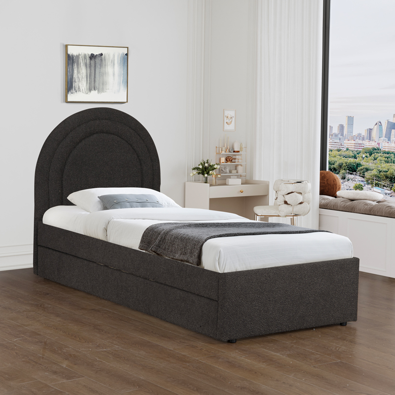 Κρεβάτι Arcuate pakoworld μπουκλέ υφασμα ανθρακί με συρόμενο 90x200εκ