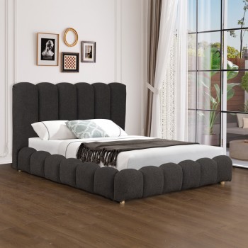 Κρεβάτι Nuvem pakoworld μπουκλέ υφασμα ανθρακί με αποθηκευτικό χώρο 160x200εκ