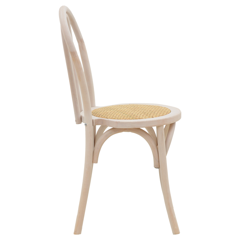 Καρέκλα στοιβαζόμενη Βιέννης Azhel pakoworld white wash ξύλο οξιάς-έδρα φυσικό rattan 41x50x89εκ