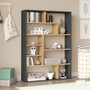 Βιβλιοθήκη Decora pakoworld σε φυσική-ανθρακί απόχρωση 90x22x123.6εκ