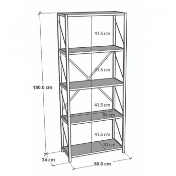 Βιβλιοθήκη Tikilmo pakoworld oak μελαμίνης-μαύρο μέταλλο 88x34x180εκ