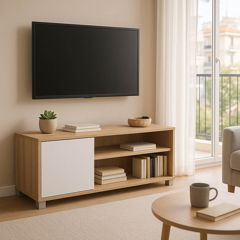 Έπιπλο τηλεόρασης Ellon pakoworld μελαμίνης sonoma-λευκό 120x40x41εκ.