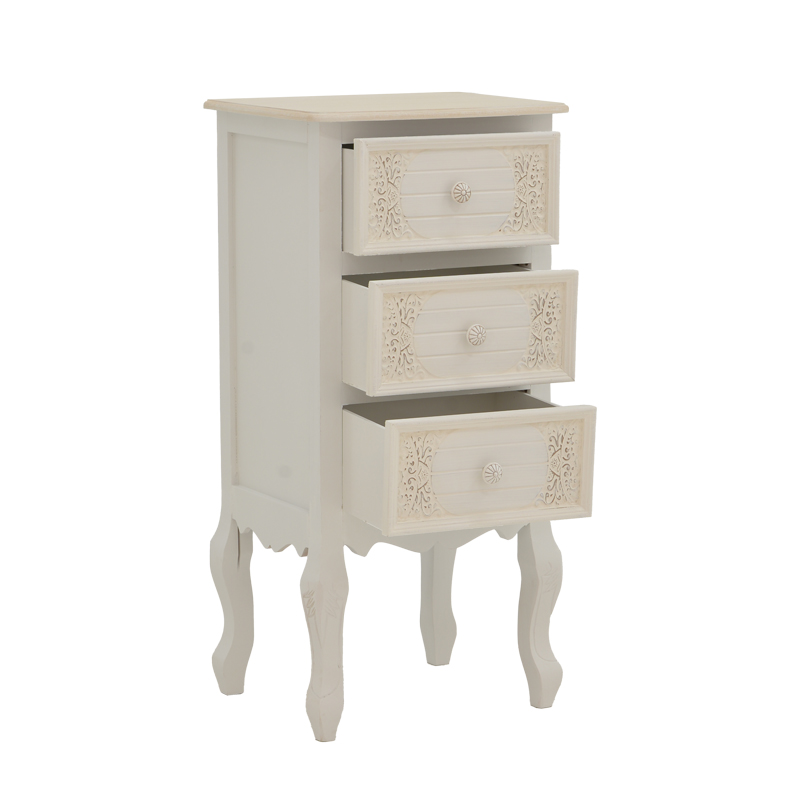 Κομοδίνο Pazlen Inart mdf σε λευκή αντικέ απόχρωση 40x34.5x82εκ