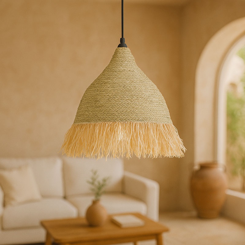 Φωτιστικό οροφής Boher Inart seagrass σε φυσική απόχρωση Φ60x99εκ