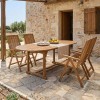 Τραπεζαρία Zerco-Sopho I pakoworld σετ 5τεμ φυσικό μασίφ ξύλο ακακίας 200/150x100x75εκ