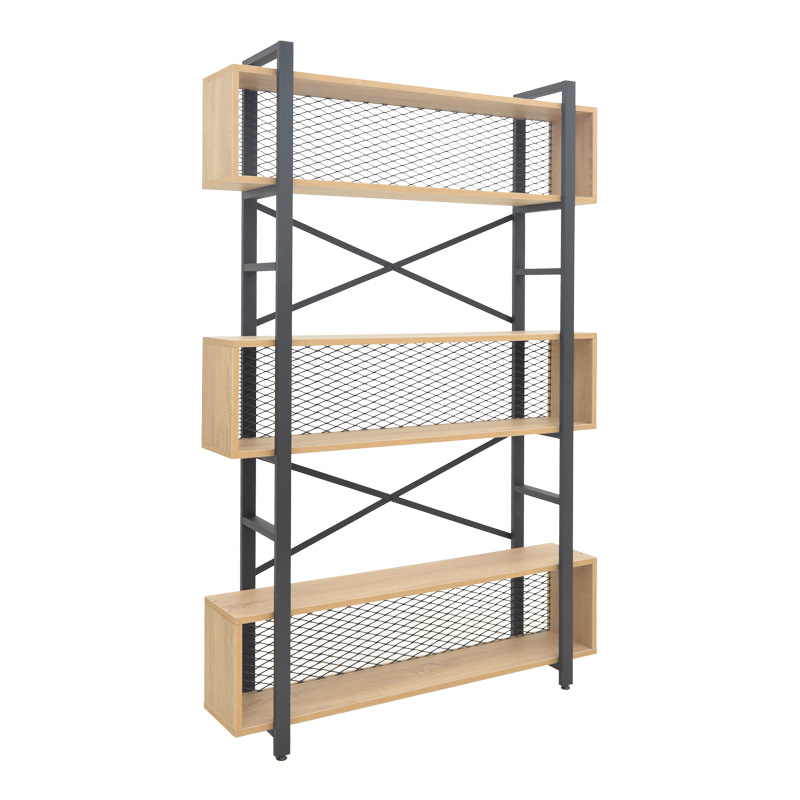 Βιβλιοθήκη Fifer pakoworld σε oak-μαύρη απόχρωση 120x28x185εκ