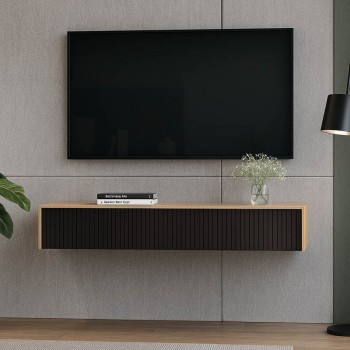 Κονσόλα με 2 συρτάρια Doha pakoworld mdf σε μαύρη με oak απόχρωση 120x41x20cm