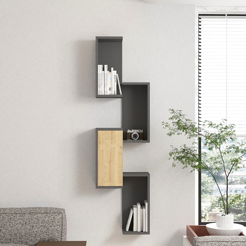 Ραφιέρα τοίχου Kongo pakoworld σε oak- ανθρακί απόχρωση 44x20x159εκ