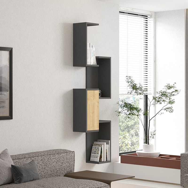 Ραφιέρα τοίχου Kongo pakoworld σε oak- ανθρακί απόχρωση 44x20x159εκ