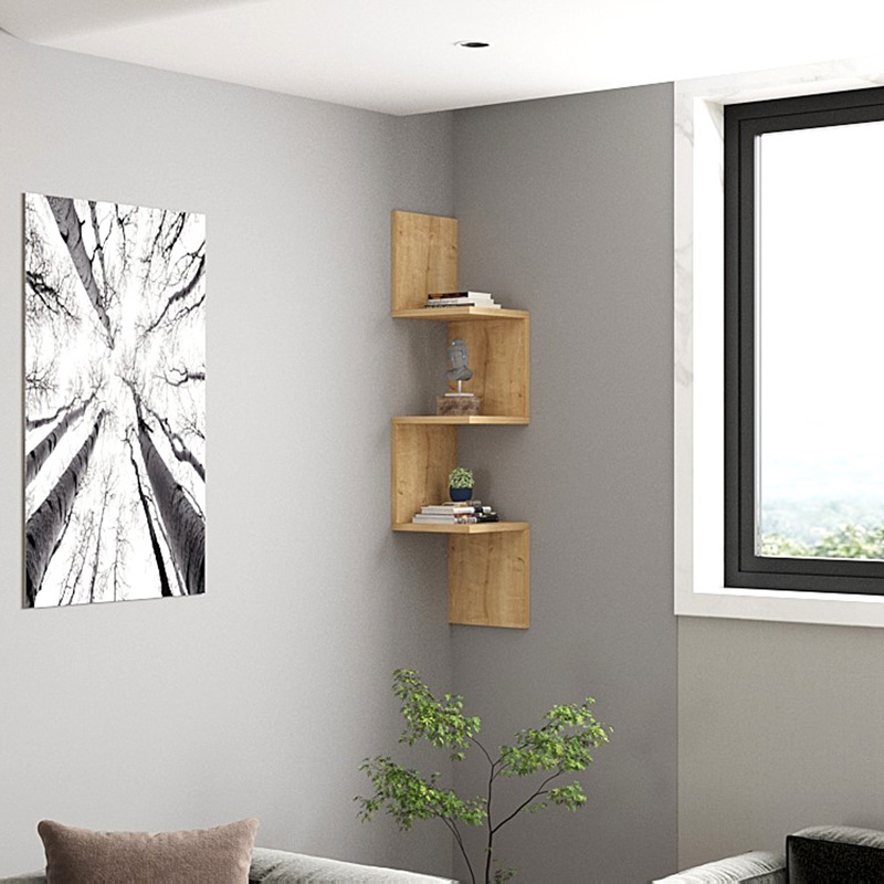 Ραφιέρα γωνιακή τοίχου Insta pakoworld σε oak απόχρωση 25x25x105,5εκ