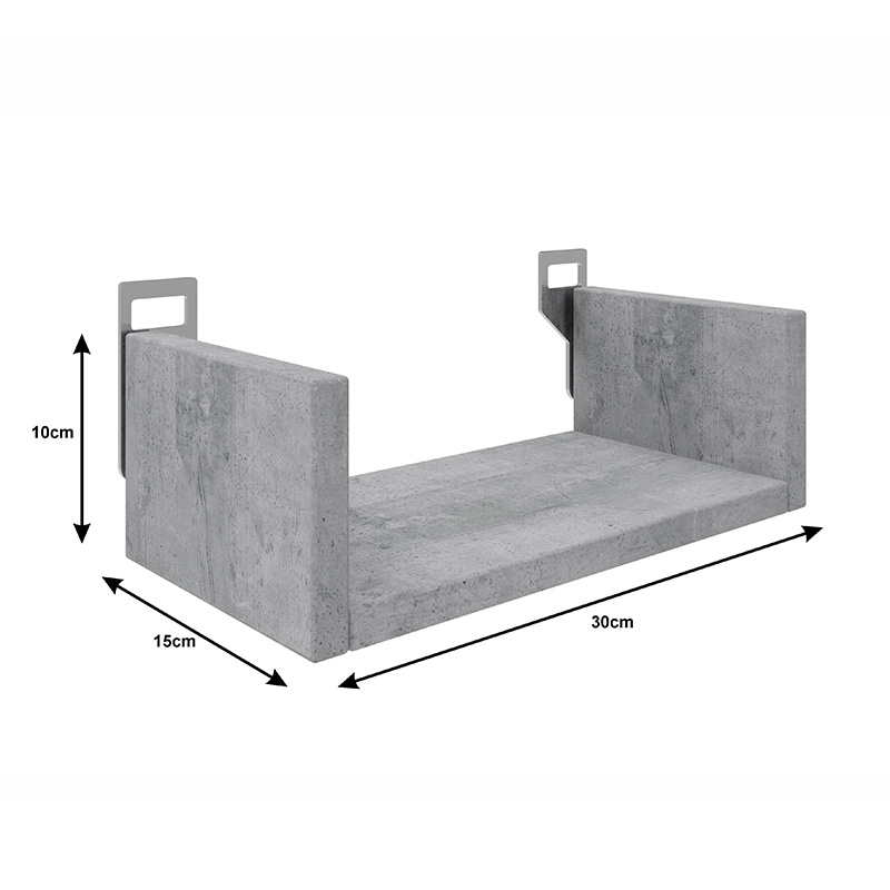Ραφιέρα τοίχου Derva pakoworld σε cement γκρι απόχρωση 30x15x10cm