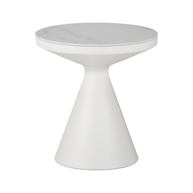 Βοηθητικά τραπέζια Coozlin Inart sintered stone σε απόχρωση λευκό μαρμάρου με λευκό μέταλλο
