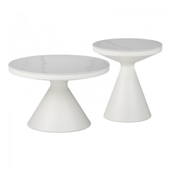 Βοηθητικά τραπέζια Coozlin Inart sintered stone σε απόχρωση λευκό μαρμάρου με λευκό μέταλλο