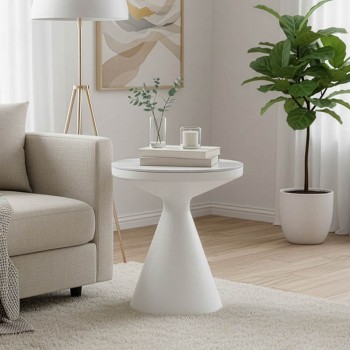 Βοηθητικό τραπέζι Coozlin Inart sintered stone σε απόχρωση λευκό μαρμάρου με λευκό μέταλλο Φ50x50εκ