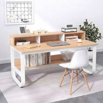 Γραφείο εργασίας Evrepy pakoworld mdf σε oak απόχρωση με λευκό μέταλλο 100x60x83εκ