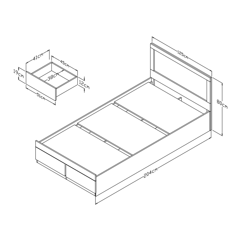Κρεβάτι Olympus pakoworld με συρτάρι σε λευκή απόχρωση 120x200εκ