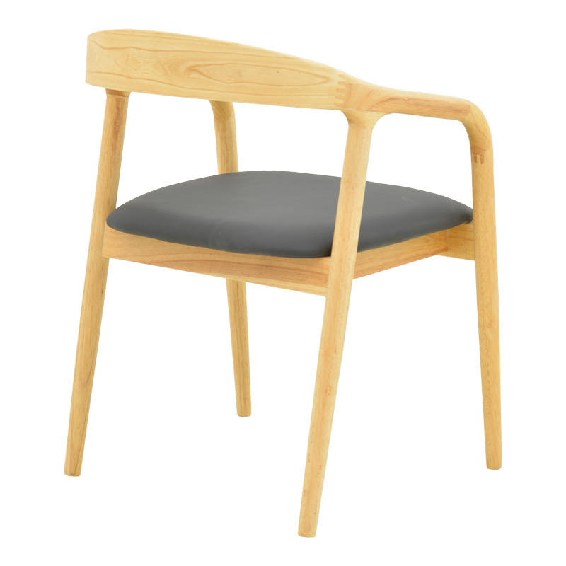 Πολυθρόνα Hogie pakoworld rubberwood σε φυσική απόχρωση με μαύρο pu μαξιλάρι 61x60x76εκ