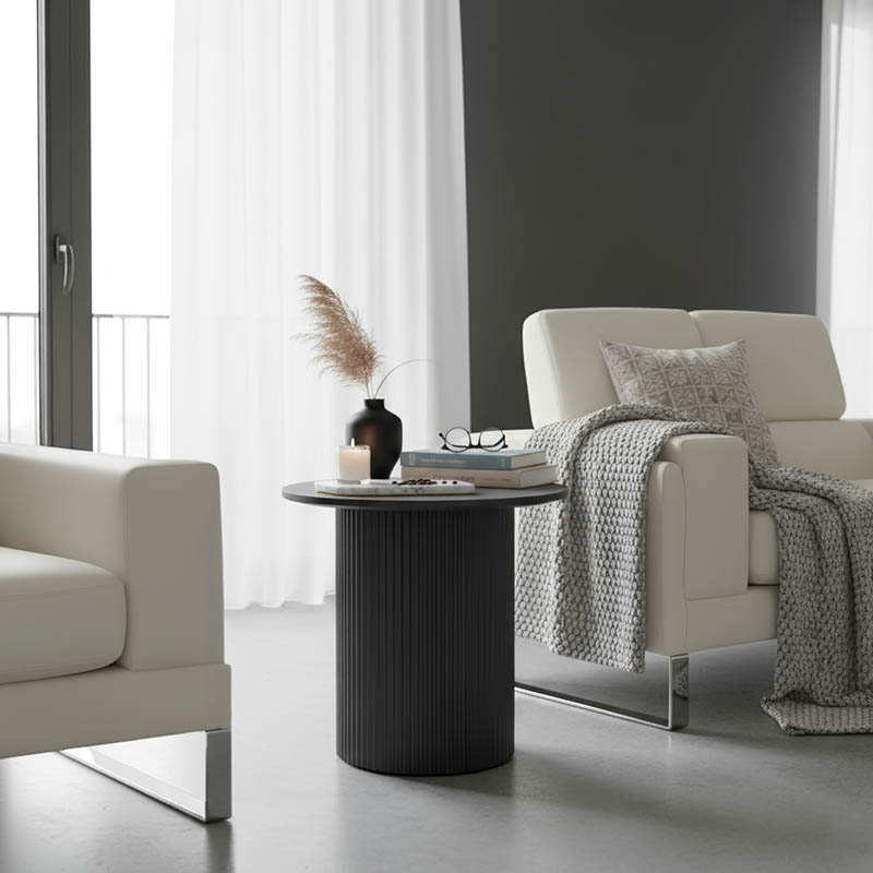 Βοηθητικό τραπέζι Dovel pakoworld mdf-μέταλλο σε μαύρη απόχρωση Φ50x50εκ
