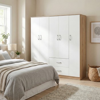 Ντουλάπα πεντάφυλλη Athos I pakoworld sonoma-λευκό 170x42x180εκ