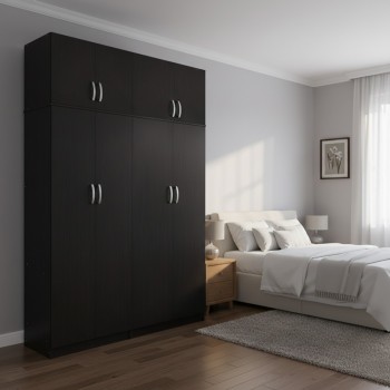 Ντουλάπα τετράφυλλη με πατάρι Athos Ι pakoworld wenge 160x42x240εκ