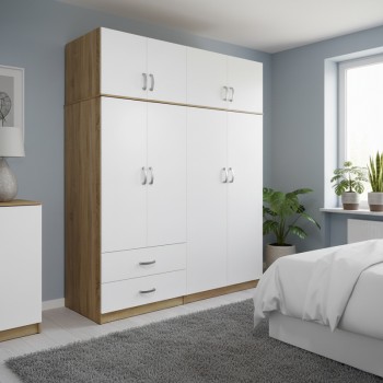 Ντουλάπα τετράφυλλη με πατάρι Athos pakoworld sonoma-λευκή 160x42x240εκ
