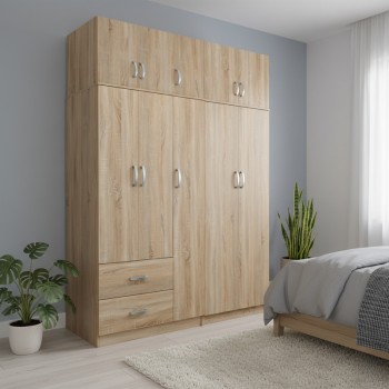 Ντουλάπα πεντάφυλλη με πατάρι Athos I pakoworld sonoma 170x42x240εκ