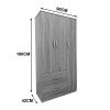 Ντουλάπα εξάφυλλη με πατάρι Athos pakoworld sonoma-ανθρακί 180x42x240εκ