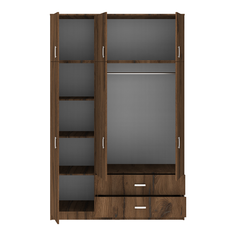 Ντουλάπα τρίφυλλη με συρτάρια Royal pakoworld καρυδι-oak 150x58x230εκ