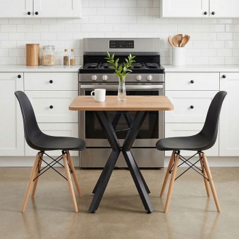 Τραπεζαρία με Καρέκλες Julita μαύρο και Τραπέζι Prestone oak 70x70x75εκ Σετ 3τεμ