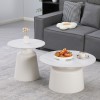 Τραπέζια σαλονιού Dualis pakoworld σετ 2 τεμ μέταλλο-sintered stone σε λευκό μαμρμάρου