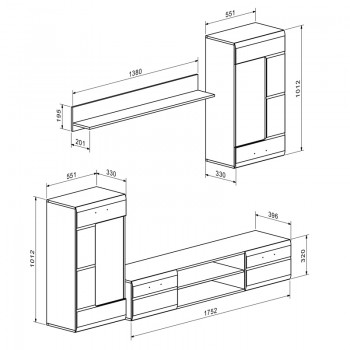 Σύνθετο σαλονιού Saleto pakoworld λευκό 230.2x39.6x202.4εκ
